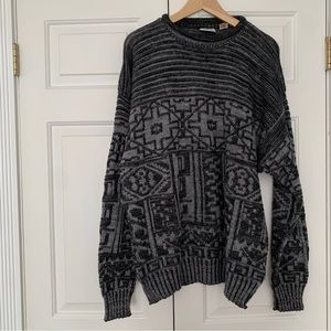 VTG Giorgio di Firenze Acrylic Wool Gray Black LS Sweater Made in Italy XL